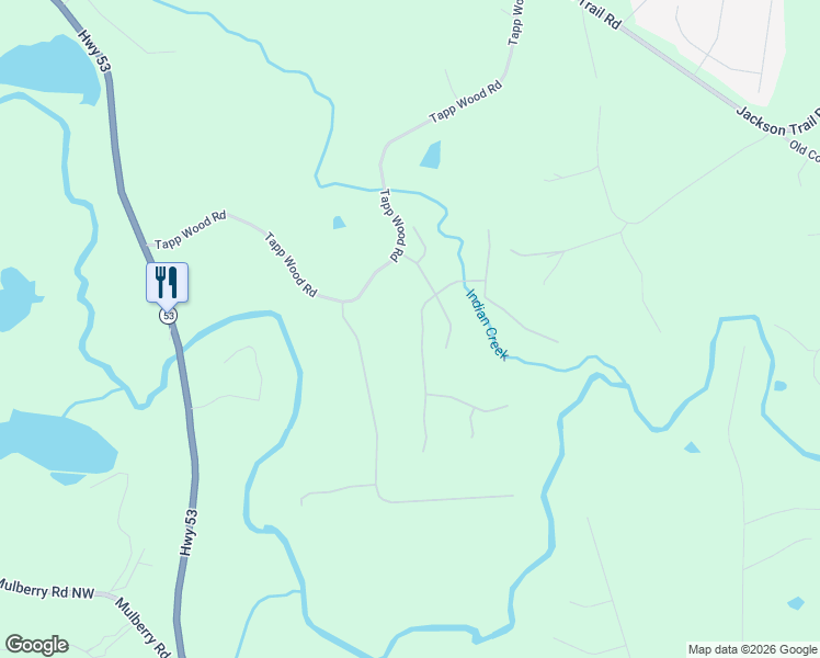 map of restaurants, bars, coffee shops, grocery stores, and more near 204 Races Road in Hoschton