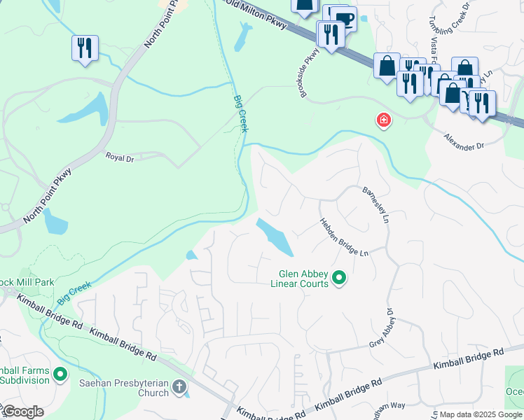 map of restaurants, bars, coffee shops, grocery stores, and more near 885 Longstone Landing in Alpharetta