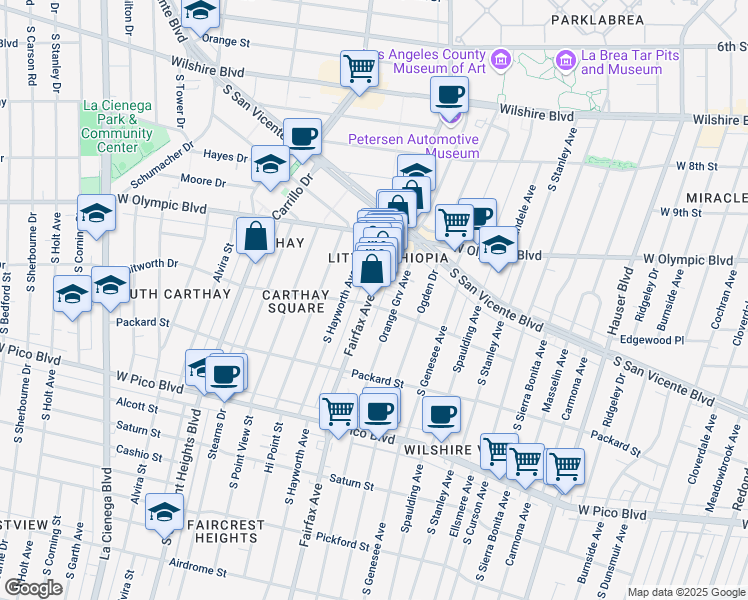 map of restaurants, bars, coffee shops, grocery stores, and more near in Los Angeles