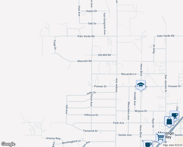 map of restaurants, bars, coffee shops, grocery stores, and more near Pinon Avenue in Morongo Valley
