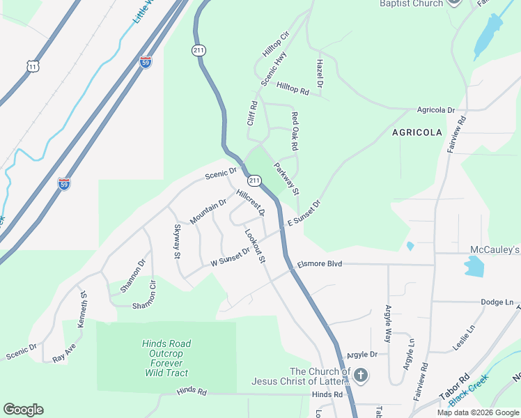 map of restaurants, bars, coffee shops, grocery stores, and more near 2510 Hillcrest Drive in Gadsden