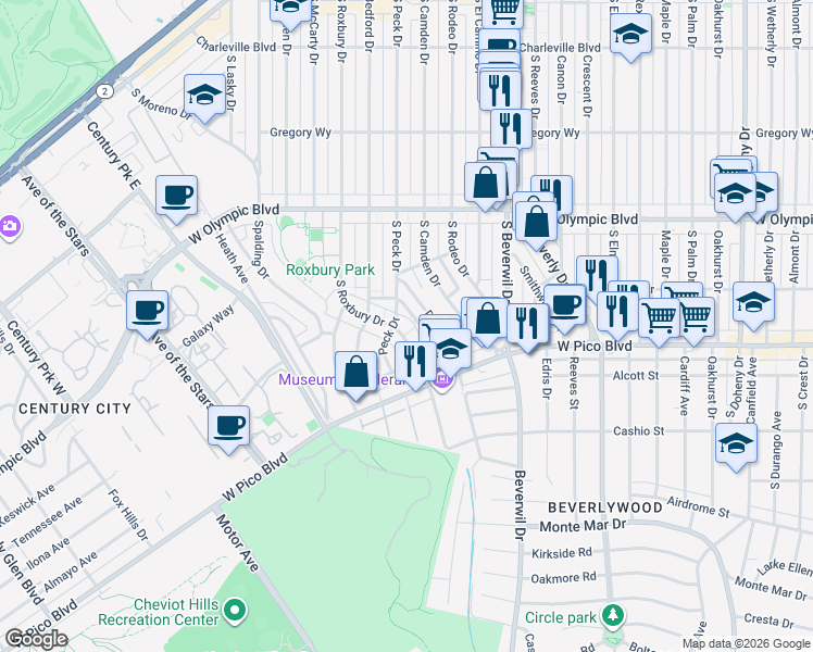 map of restaurants, bars, coffee shops, grocery stores, and more near 1159 Daniels Drive in Los Angeles
