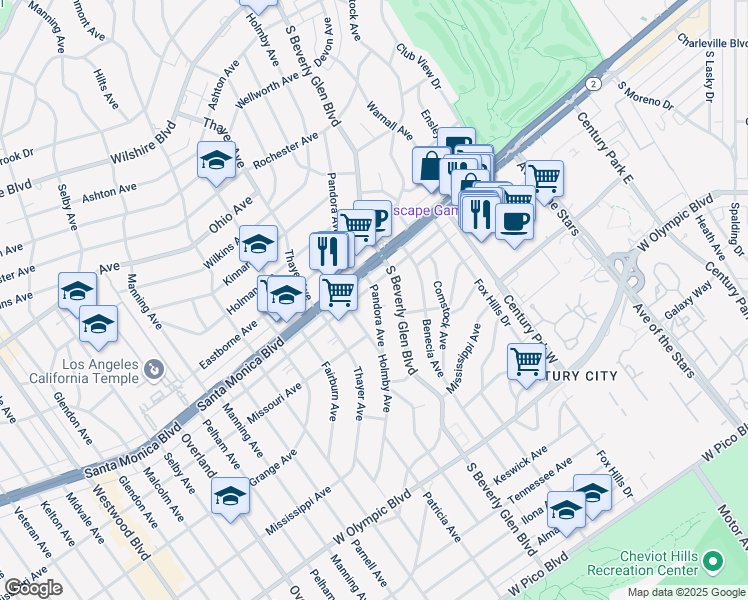 map of restaurants, bars, coffee shops, grocery stores, and more near 10456 Santa Monica Boulevard in Los Angeles