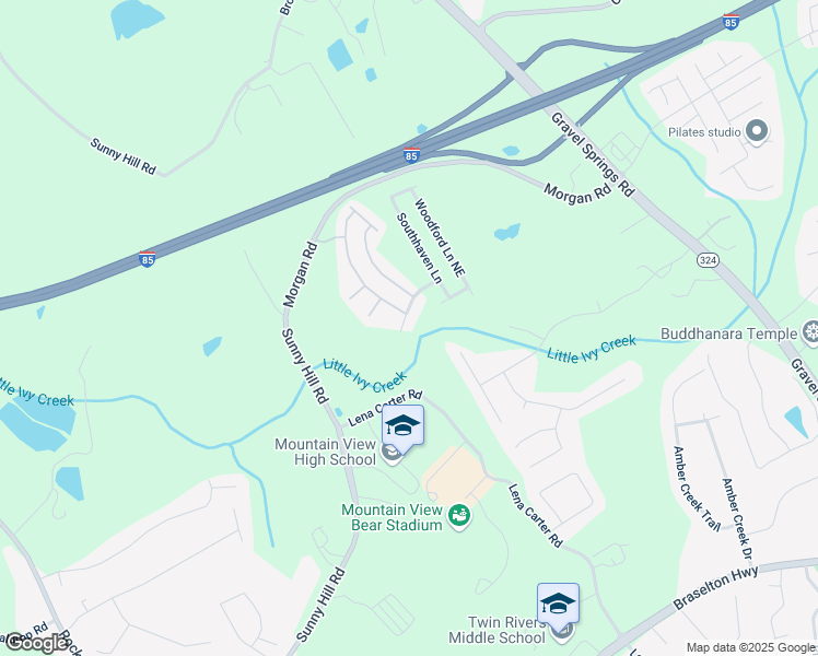 map of restaurants, bars, coffee shops, grocery stores, and more near 2345 Valley Mill Drive in Buford