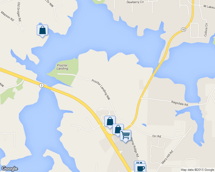 map of restaurants, bars, coffee shops, grocery stores, and more near 5192 Proctor Landing Northwest in Acworth