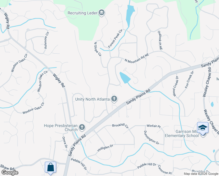 map of restaurants, bars, coffee shops, grocery stores, and more near 4220 North Mountain Road Northeast in Marietta