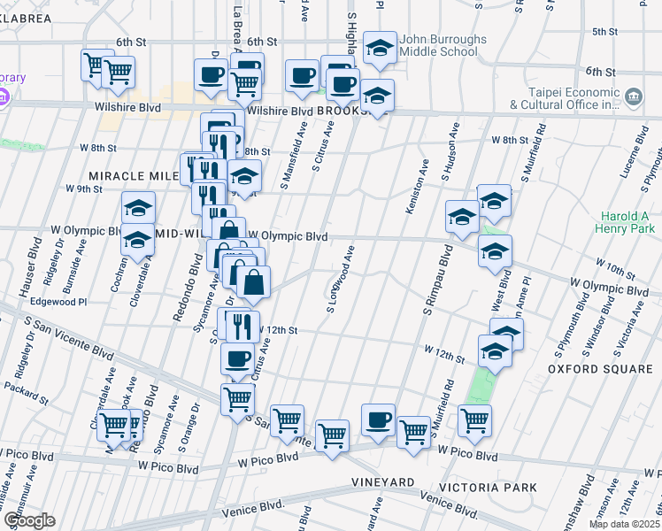 map of restaurants, bars, coffee shops, grocery stores, and more near 5015 Edgewood Place in Los Angeles