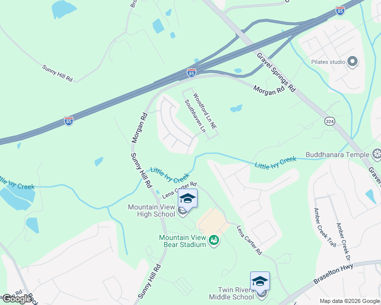 map of restaurants, bars, coffee shops, grocery stores, and more near 2345 Valley Mill Drive in Buford