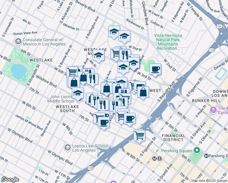 map of restaurants, bars, coffee shops, grocery stores, and more near 495 Hartford Avenue in Los Angeles