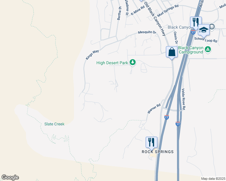 map of restaurants, bars, coffee shops, grocery stores, and more near 35230 April Drive in Black Canyon City