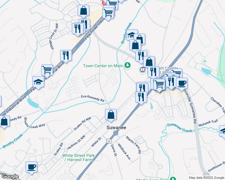 map of restaurants, bars, coffee shops, grocery stores, and more near 560 Stonecypher Road in Suwanee