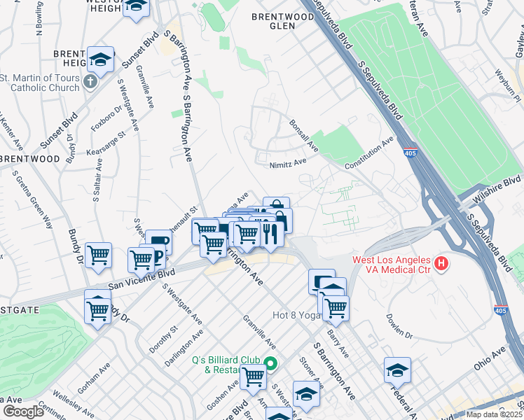 map of restaurants, bars, coffee shops, grocery stores, and more near 11601 Gorham Avenue in Los Angeles