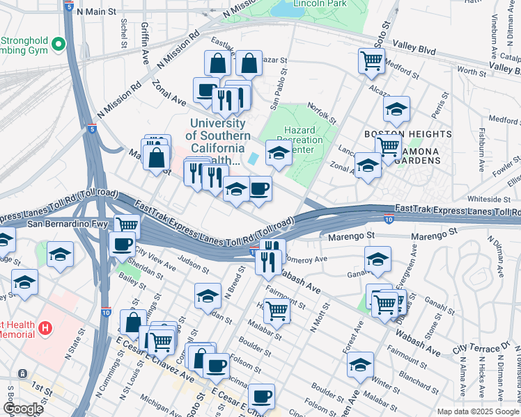 map of restaurants, bars, coffee shops, grocery stores, and more near 1118 Cornwell St in Los Angeles
