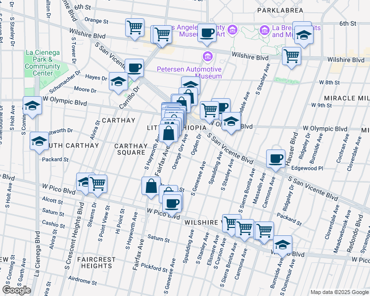 map of restaurants, bars, coffee shops, grocery stores, and more near 1064 South Orange Grove Avenue in Los Angeles