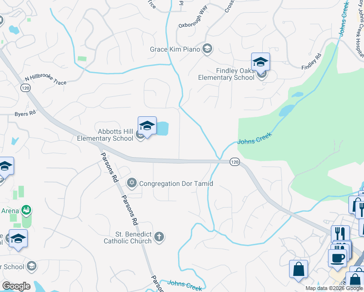 map of restaurants, bars, coffee shops, grocery stores, and more near 11125 Donnington Drive in Duluth