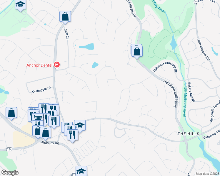 map of restaurants, bars, coffee shops, grocery stores, and more near 2025 Lakeland Drive in Dacula
