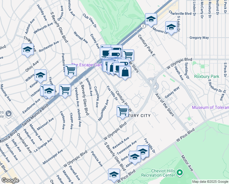 map of restaurants, bars, coffee shops, grocery stores, and more near 2002 Fox Hills Drive in Los Angeles