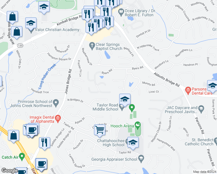 map of restaurants, bars, coffee shops, grocery stores, and more near 765 Ullswater Cove in Alpharetta