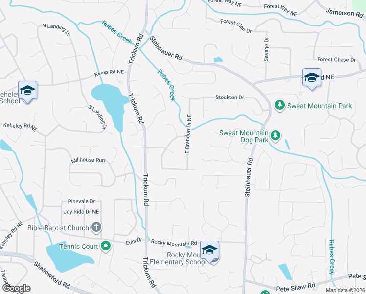 map of restaurants, bars, coffee shops, grocery stores, and more near 4395 East Brandon Drive Northeast in Marietta
