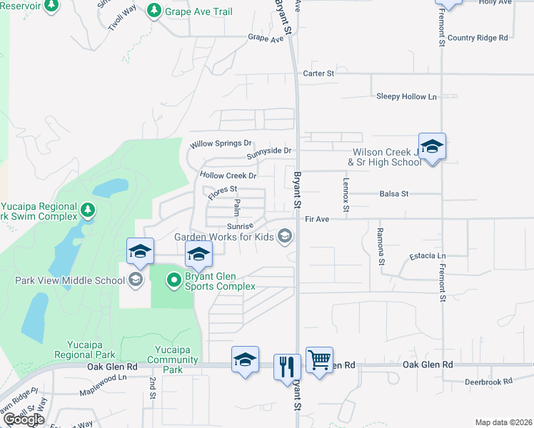 map of restaurants, bars, coffee shops, grocery stores, and more near 35218 Fir Avenue in Yucaipa