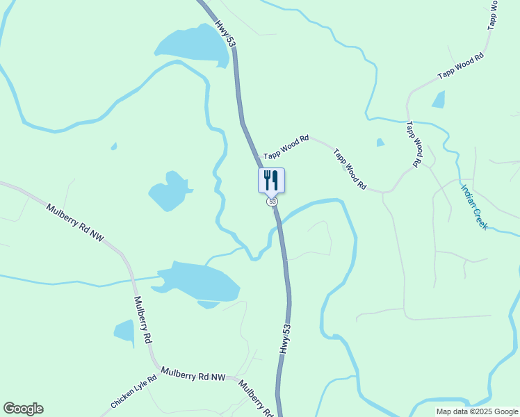 map of restaurants, bars, coffee shops, grocery stores, and more near 97 Highway 53 in Hoschton