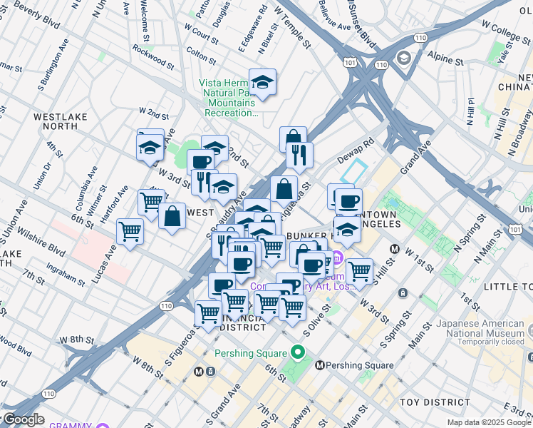 map of restaurants, bars, coffee shops, grocery stores, and more near 947-993 West 3rd Street in Los Angeles