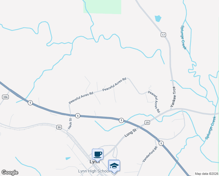 map of restaurants, bars, coffee shops, grocery stores, and more near Peaceful Acres Road in Lynn