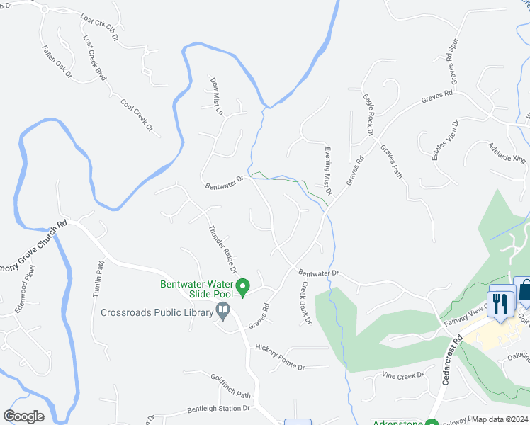 map of restaurants, bars, coffee shops, grocery stores, and more near 931 Bentwater Drive in Acworth