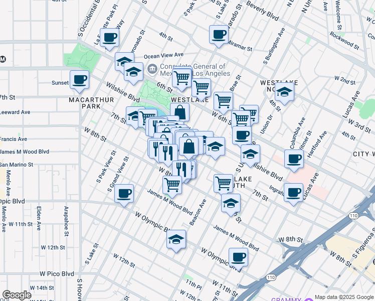 map of restaurants, bars, coffee shops, grocery stores, and more near 1919 7th Street in Los Angeles