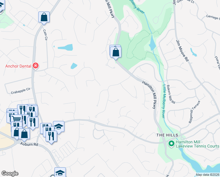 map of restaurants, bars, coffee shops, grocery stores, and more near 2485 Millwater Crossing Northeast in Dacula