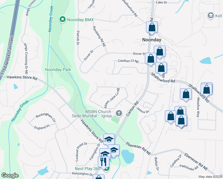 map of restaurants, bars, coffee shops, grocery stores, and more near 758 Scarlett Drive Northeast in Kennesaw