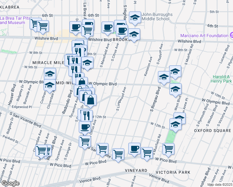 map of restaurants, bars, coffee shops, grocery stores, and more near 5015 Edgewood Place in Los Angeles