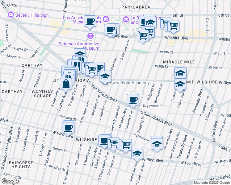 map of restaurants, bars, coffee shops, grocery stores, and more near 1046 South Curson Avenue in Los Angeles