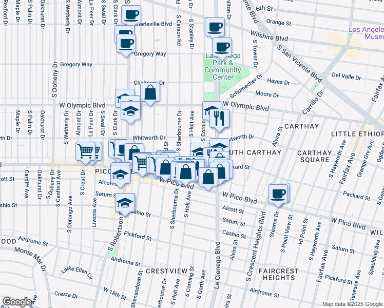 map of restaurants, bars, coffee shops, grocery stores, and more near 1139 South Holt Avenue in Los Angeles
