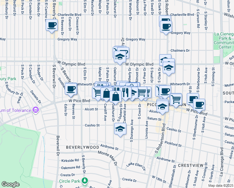 map of restaurants, bars, coffee shops, grocery stores, and more near in Los Angeles