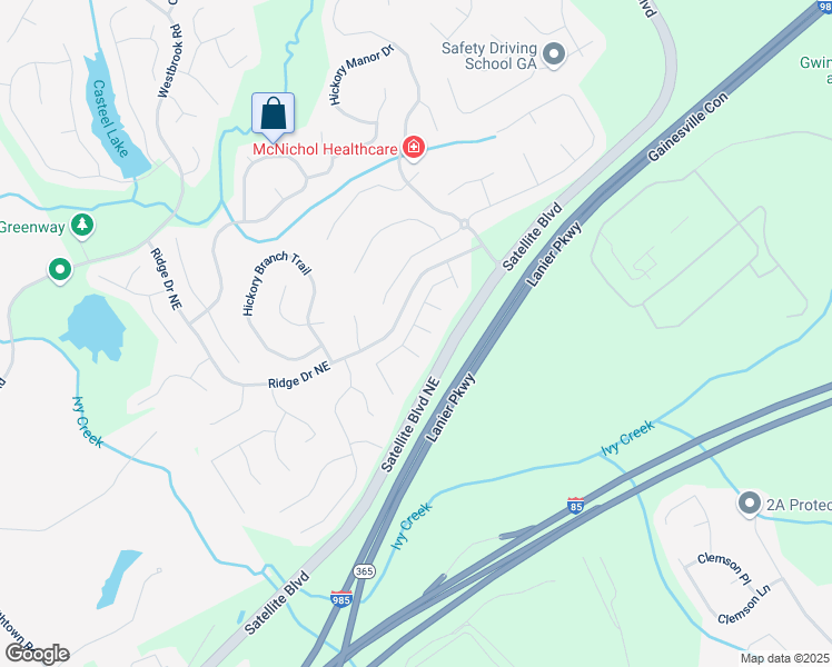 map of restaurants, bars, coffee shops, grocery stores, and more near 3498 Olivia Ridge Court in Suwanee
