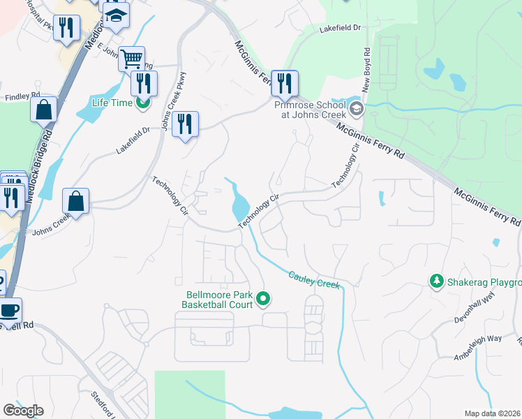 map of restaurants, bars, coffee shops, grocery stores, and more near 11214 Gates Terrace in Duluth
