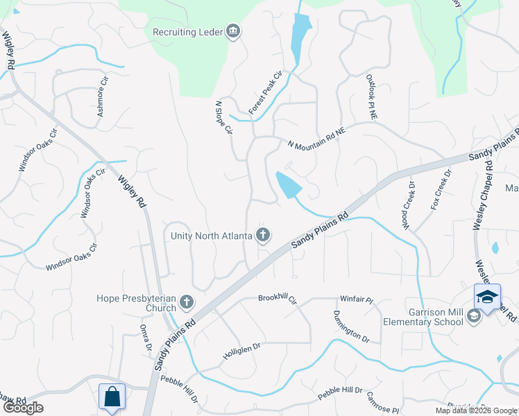 map of restaurants, bars, coffee shops, grocery stores, and more near 4220 North Mountain Road Northeast in Marietta