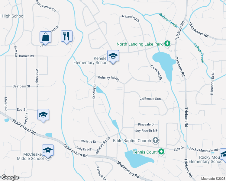 map of restaurants, bars, coffee shops, grocery stores, and more near 1910 Danforth Pointe Drive Northeast in Marietta