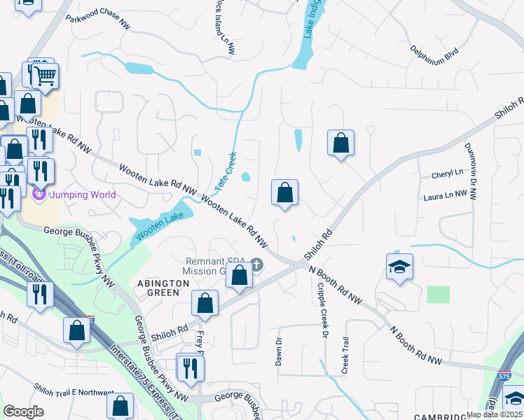 map of restaurants, bars, coffee shops, grocery stores, and more near 4230 Braden Lane in Kennesaw