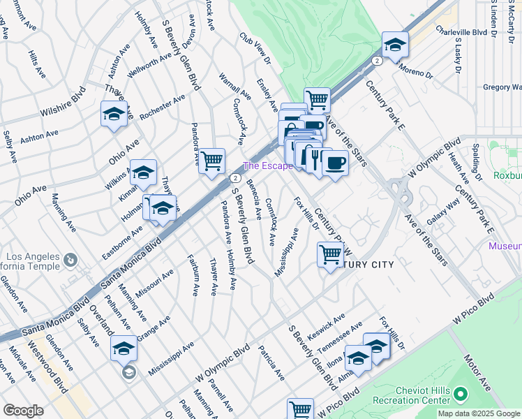 map of restaurants, bars, coffee shops, grocery stores, and more near 1868 Benecia Avenue in Los Angeles