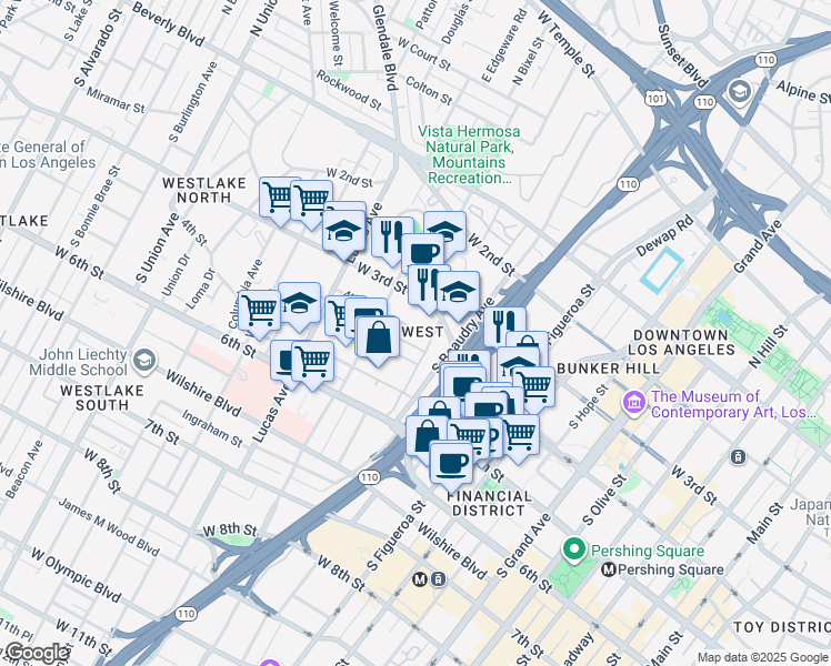 map of restaurants, bars, coffee shops, grocery stores, and more near 2 4th Street in Los Angeles