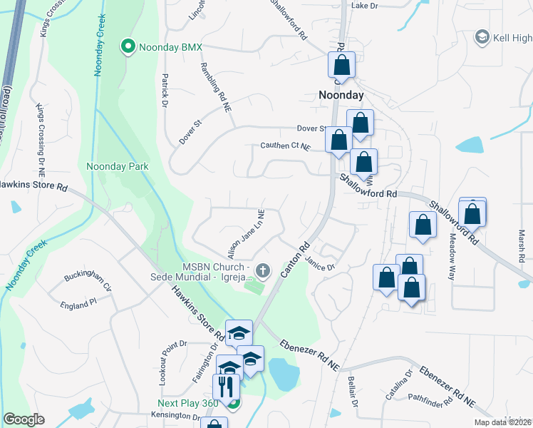 map of restaurants, bars, coffee shops, grocery stores, and more near 764 Scarlett Drive Northeast in Kennesaw