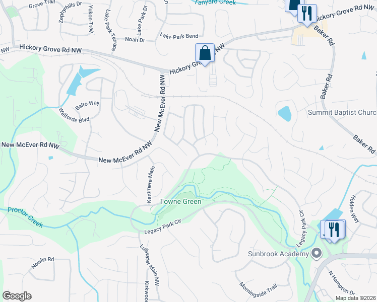map of restaurants, bars, coffee shops, grocery stores, and more near 4312 Sentinel Place in Kennesaw