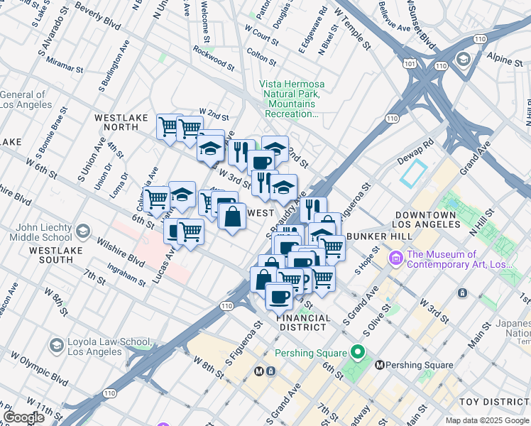 map of restaurants, bars, coffee shops, grocery stores, and more near 1200 4th Street in Los Angeles