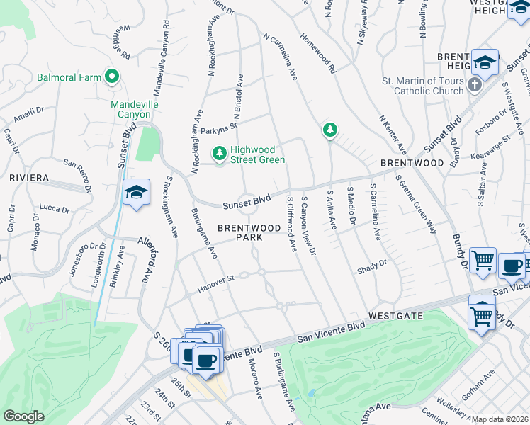 map of restaurants, bars, coffee shops, grocery stores, and more near 12770 South Bristol Circle in Los Angeles