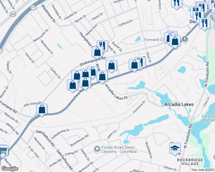 map of restaurants, bars, coffee shops, grocery stores, and more near 141 Berry Tree Lane in Columbia