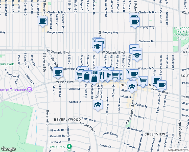 map of restaurants, bars, coffee shops, grocery stores, and more near in Los Angeles