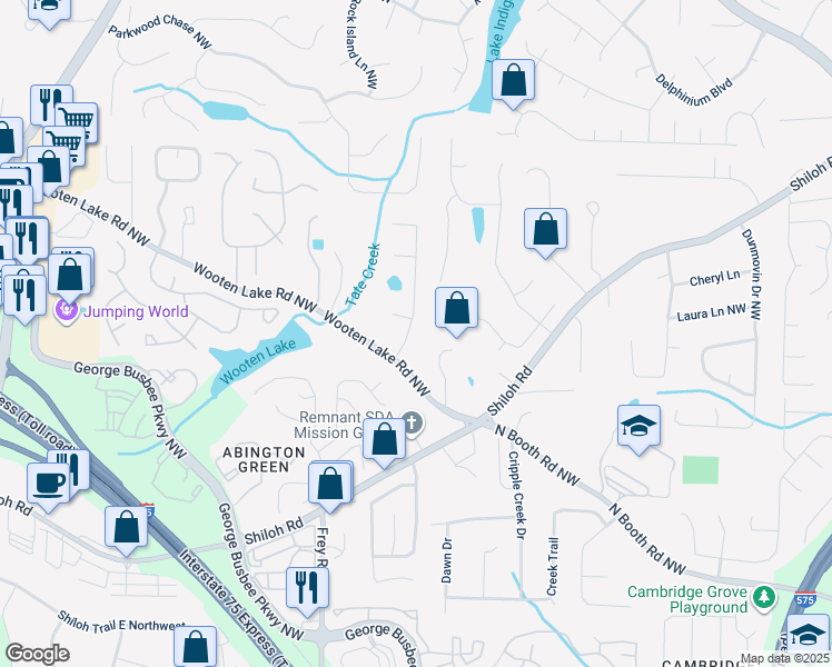 map of restaurants, bars, coffee shops, grocery stores, and more near 4230 Braden Lane in Kennesaw