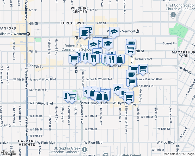 map of restaurants, bars, coffee shops, grocery stores, and more near 3089 West 9th Street in Los Angeles